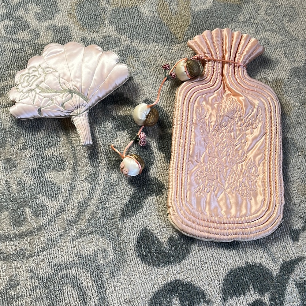 VINTAGE Silk Powder Puff & Water Bottle Cover